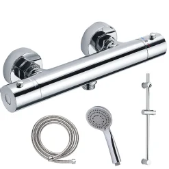 Kibath Robinet de douche thermostatique ORTE avec barre de douche, finition chrome poli, en laiton