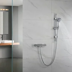 Kibath Robinet de douche thermostatique ORTE avec barre de douche, finition chrome poli, en laiton