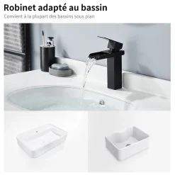 Homelody Robinet de Lavabo Cascade Noir Mitigeur de Lavabo Mono-trou Robinetterie Lave-mains Monocommande Robinet Salle de Bain