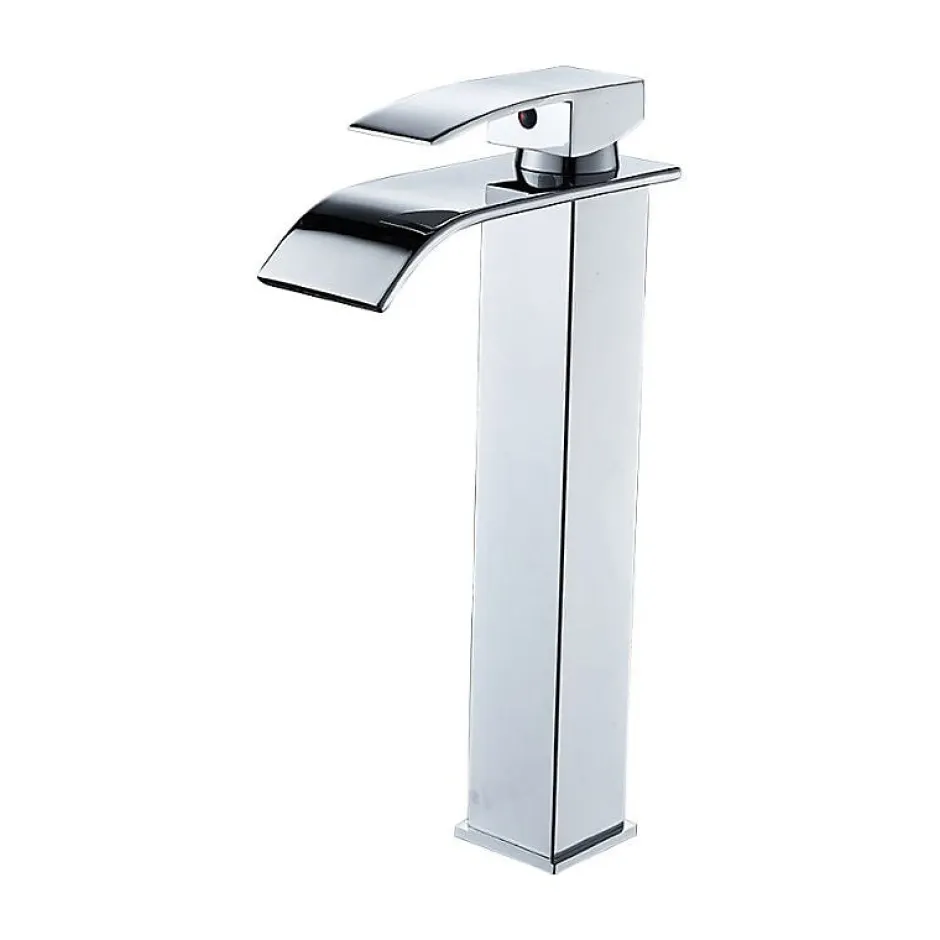 Deko Robinet de salle de bain à bec haut cascade en laiton mitigeur de lavabo robinet de lavabo chromé design moderne