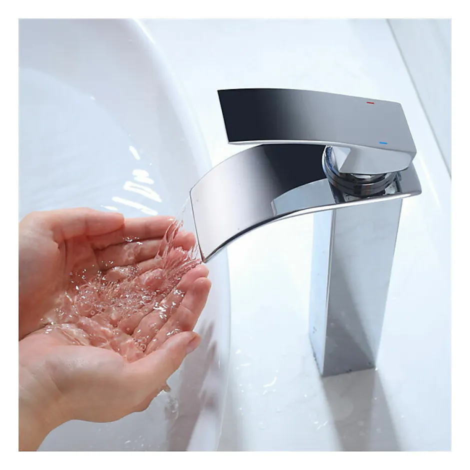 Deko Robinet de salle de bain à bec haut cascade en laiton mitigeur de lavabo robinet de lavabo chromé design moderne