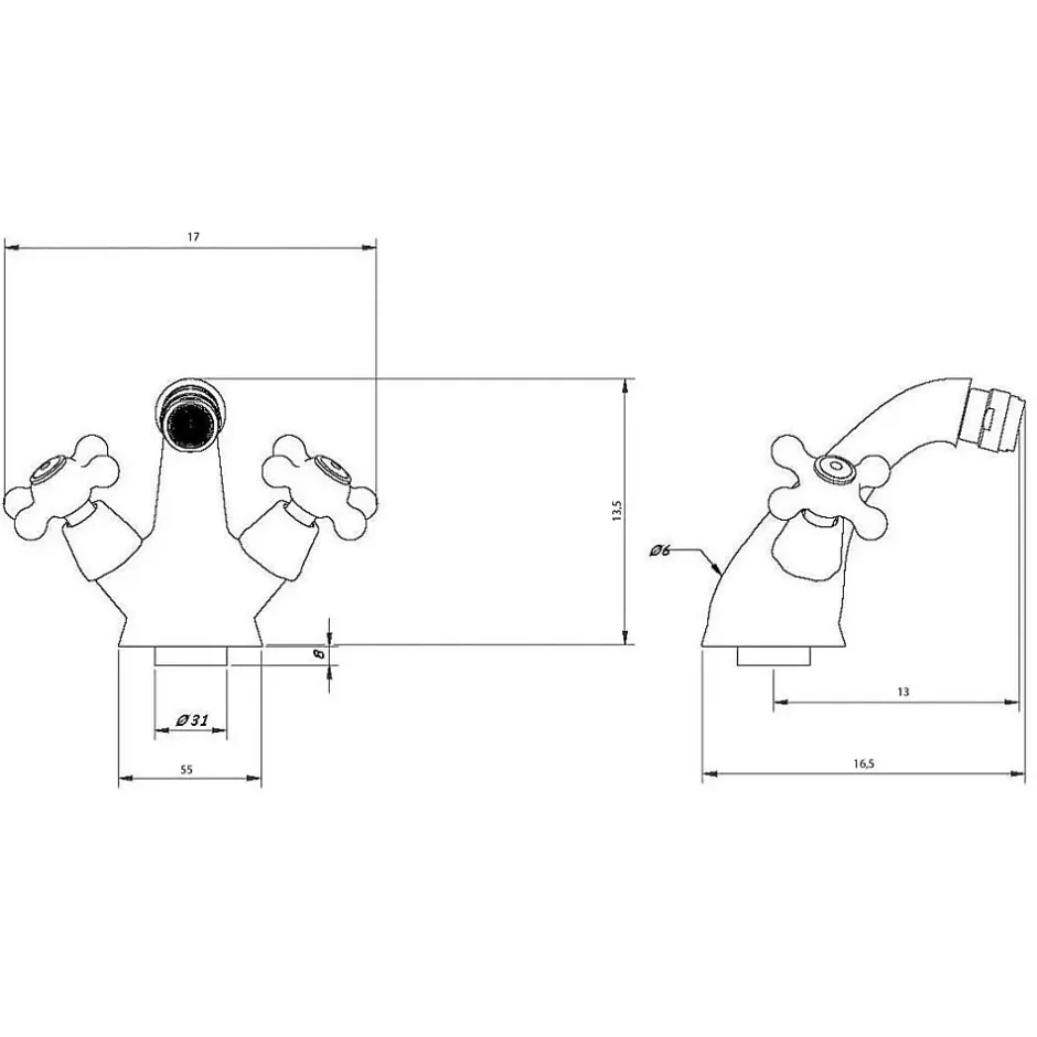 Kiamami Valentina Robinet De Salle De Bain Pour Bidet Avec Deux Poignées En Croix - Narciso