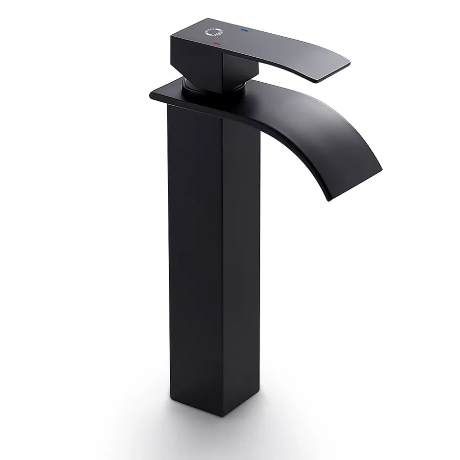 Cecipa Max Robinet de Salle de Bain Noir Moderne - Sortie Cascade Naturelle, Mitigeur de Lavabo Cascade