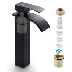 Cecipa Max Robinet de Salle de Bain Noir Moderne - Sortie Cascade Naturelle, Mitigeur de Lavabo Cascade