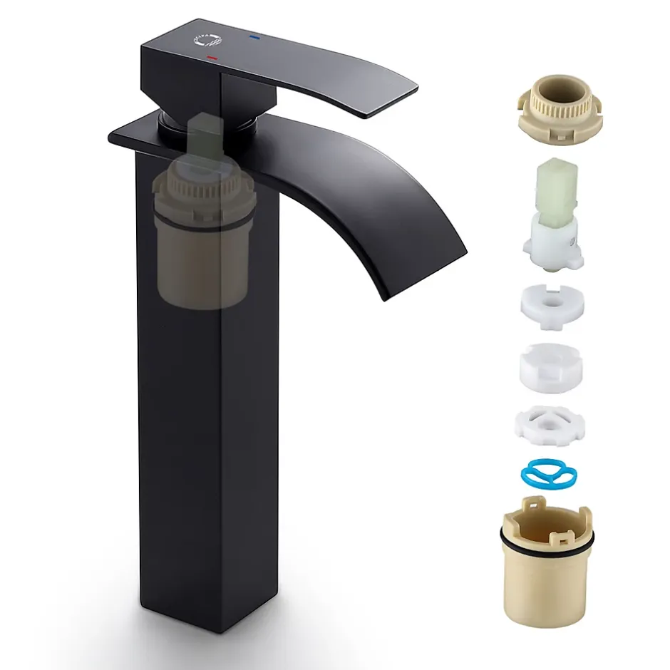 Cecipa Max Robinet de Salle de Bain Noir Moderne - Sortie Cascade Naturelle, Mitigeur de Lavabo Cascade