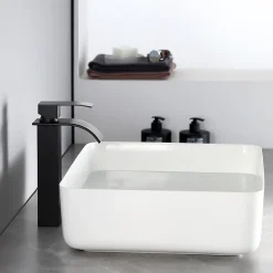 Cecipa Max Robinet de Salle de Bain Noir Moderne - Sortie Cascade Naturelle, Mitigeur de Lavabo Cascade