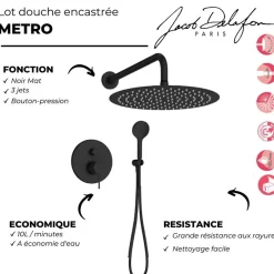 Jacob Delafon Robinet douche encastré thermostatique Metro, Noir mat Economie d'eau* Colonne De Douche Encastrable