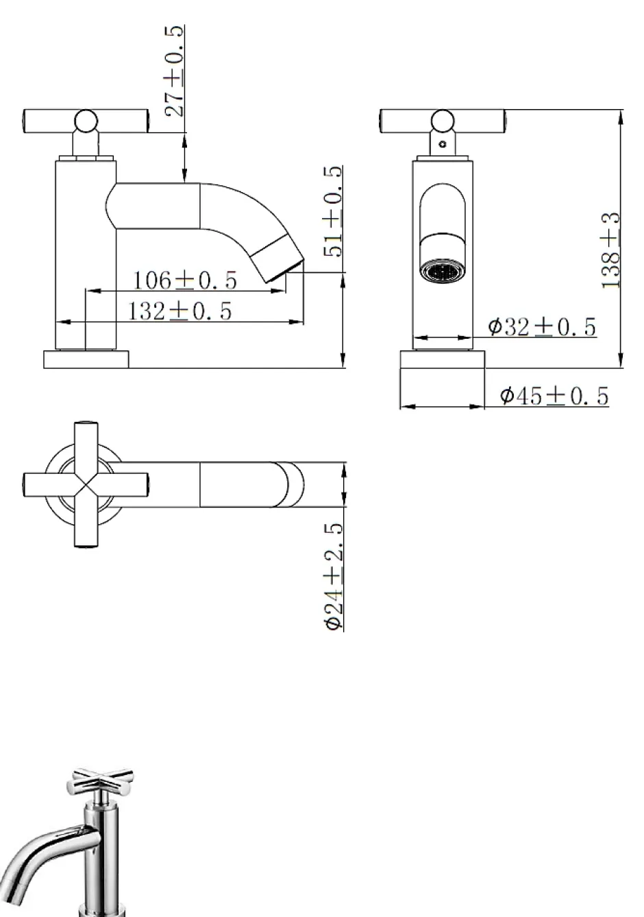 Planète Bain Robinet lave-mains chromé H 14.2 cm - Croce - eau froide uniquement* Robinet Lave-Mains