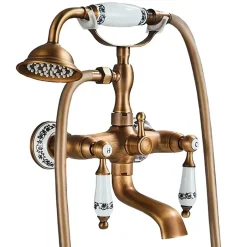 Valaz Robinet melangeur mural retro pour baignoire FLORINA or ancien