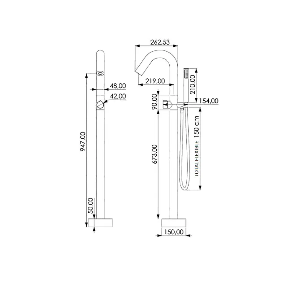 Valaz Robinet mitigeur baindouche sur pied PILOS noir mat