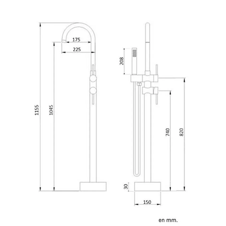 Valaz Robinet mitigeur baindouche sur pied CALGARY or brosse* Colonne De Baignoire