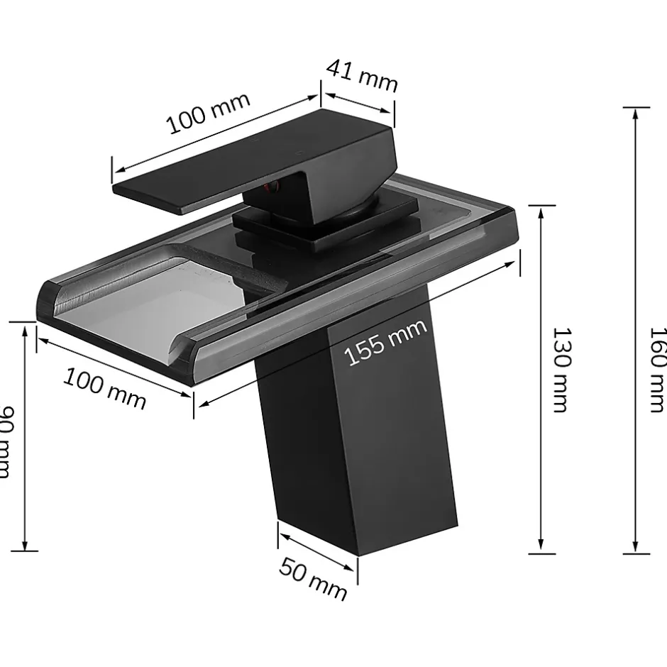 Saniverre Robinet mitigeur bec cascade à LED lumineuses SOLEO chrome noir -* Robinet Lavabo Et Vasque