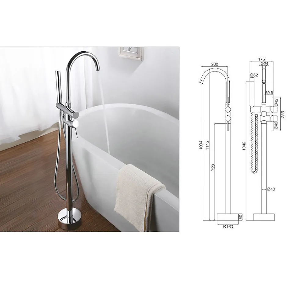 Saniverre Robinet mitigeur colonne sur pied MATY chrome brillant pour baignoire îlot -* Colonne De Baignoire