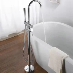 Saniverre Robinet mitigeur colonne sur pied MATY chrome brillant pour baignoire îlot -* Colonne De Baignoire