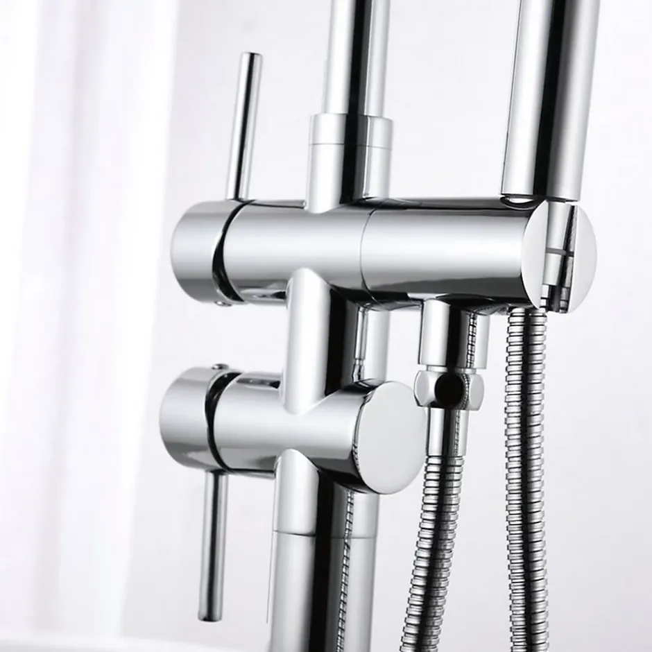 Saniverre Robinet mitigeur colonne sur pied MATY chrome brillant pour baignoire îlot -* Colonne De Baignoire