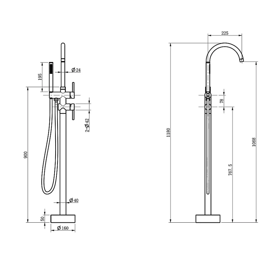Bellegno Robinet mitigeur de baignoire sur pied BAGNO noir mat