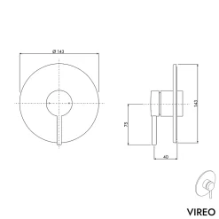 Bernstein Robinet mitigeur de douche rond mural encastré Laiton Noir mat, mélangeur céramique 14,3cm - VIREO