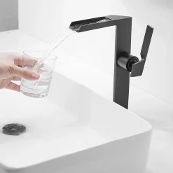 Saniverre Robinet mitigeur haut CEZIO XL bec cascade chrome Noir mat -