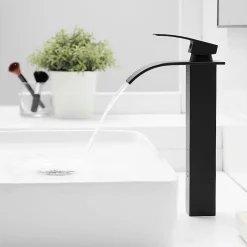 Saniverre Robinet mitigeur haut TIBRE XL bec cascade noir chromé -* Robinet Lavabo Et Vasque