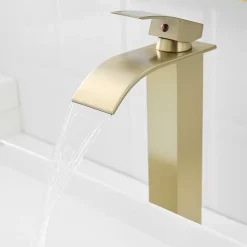 Saniverre Robinet mitigeur haut TIBRE XL bec cascade or brossé -* Robinet Lavabo Et Vasque