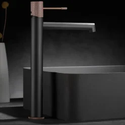 Imex Products Robinet mitigeur monocommande TOUCHER à poser pour lavabo version haute (1 trou) Gris mat - Champagne Robinet à poser (sur vasque* Robinet Lavabo Et Vasque