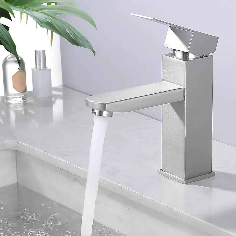 Homelody Robinet Salle Bain Carrée Mitigeur de lavabo Eau Froide Chaude Disponible Robinet Lavabo en Acier Inoxydable Mousseur Démontable* Robinet Lavabo Et Vasque