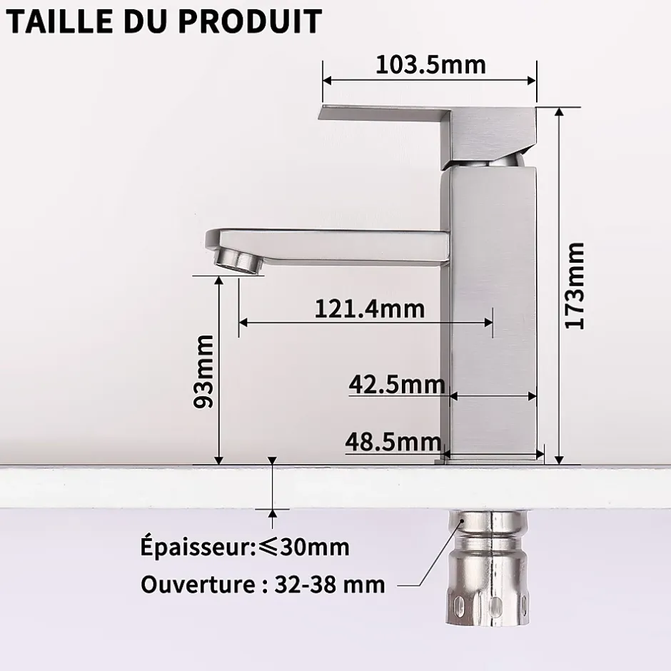 Homelody Robinet Salle Bain Carrée Mitigeur de lavabo Eau Froide Chaude Disponible Robinet Lavabo en Acier Inoxydable Mousseur Démontable* Robinet Lavabo Et Vasque