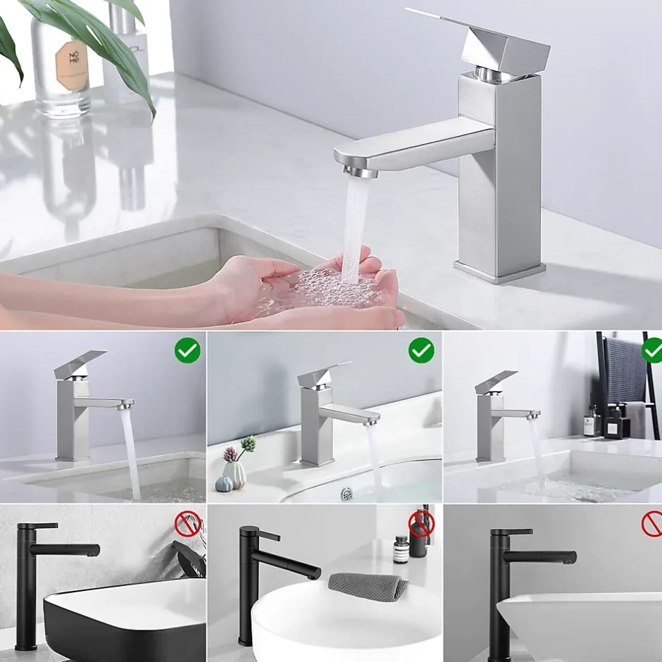 Homelody Robinet Salle Bain Carrée Mitigeur de lavabo Eau Froide Chaude Disponible Robinet Lavabo en Acier Inoxydable Mousseur Démontable* Robinet Lavabo Et Vasque