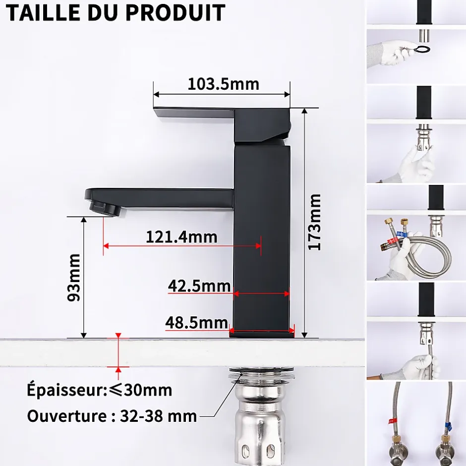 Homelody Robinet Salle Bain Noir Mitigeur Lavabo en Laiton Mitigeur Salle de Bain Contient des Tuyaux Chauds et Froids* Robinet Lavabo Et Vasque