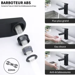 Homelody Robinet Salle Bain Noir Mitigeur Lavabo en Laiton Mitigeur Salle de Bain Contient des Tuyaux Chauds et Froids* Robinet Lavabo Et Vasque