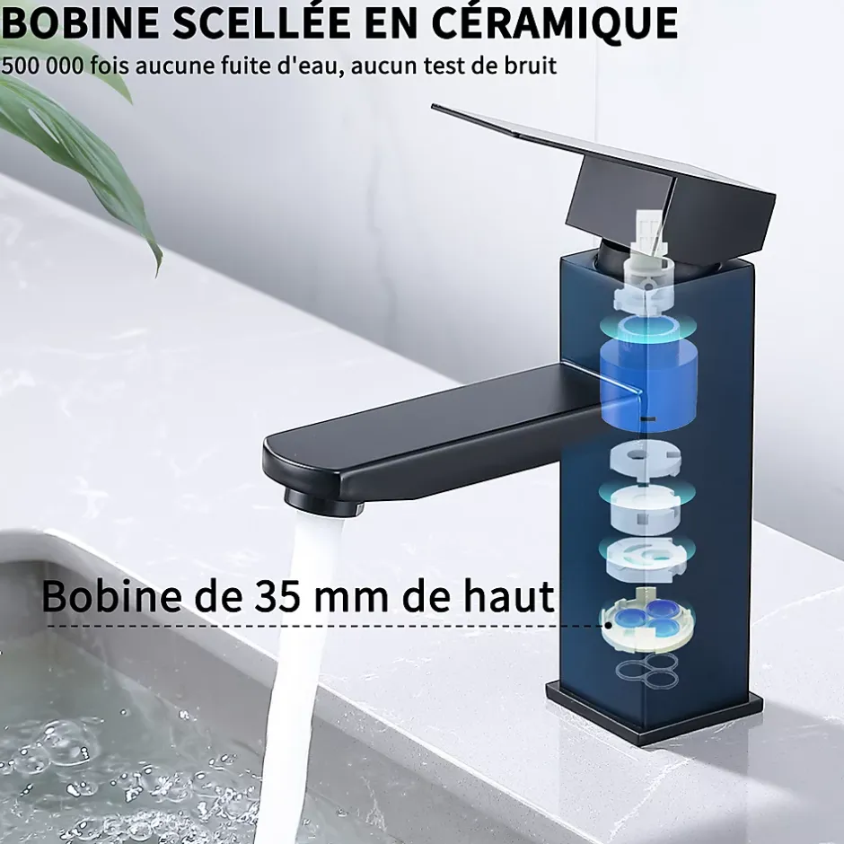 Homelody Robinet Salle Bain Noir Mitigeur Lavabo en Laiton Mitigeur Salle de Bain Contient des Tuyaux Chauds et Froids* Robinet Lavabo Et Vasque