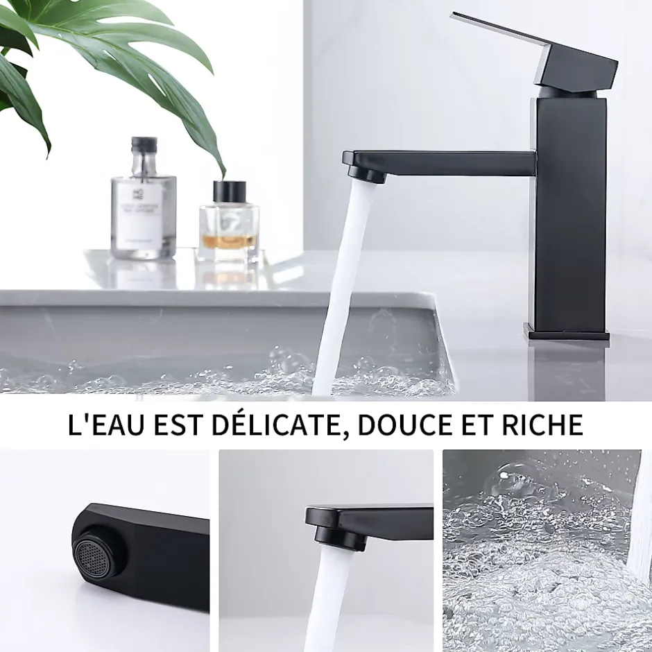Homelody Robinet Salle Bain Noir Mitigeur Lavabo en Laiton Mitigeur Salle de Bain Contient des Tuyaux Chauds et Froids* Robinet Lavabo Et Vasque