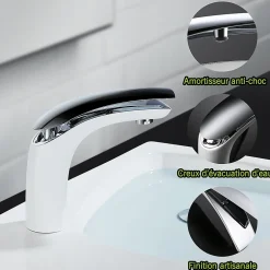 Homelody Robinet Salle de Bain Blanc Mitigeur de Lavabo En Laiton de Qualité Robinetterie pour Lavabo Hauteur sous Bec 125mm