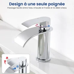 Cecipa Max Robinet Salle de Bain Cascade, Mitigeur lavabo Rond Robinet lavabo Eau Froide/Chaude* Robinet Lavabo Et Vasque