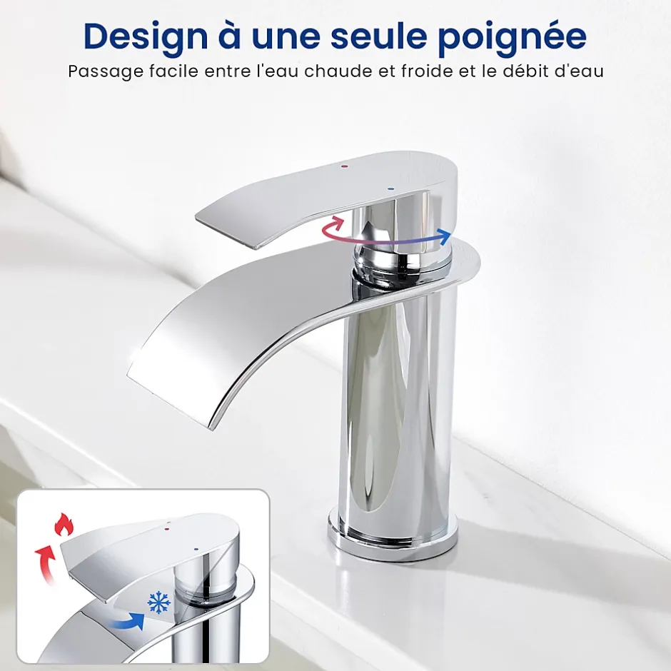 Cecipa Max Robinet Salle de Bain Cascade, Mitigeur lavabo Rond Robinet lavabo Eau Froide/Chaude* Robinet Lavabo Et Vasque