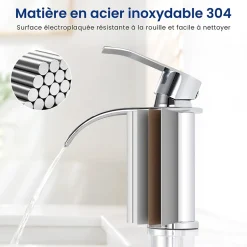 Cecipa Max Robinet Salle de Bain Cascade, Mitigeur lavabo Rond Robinet lavabo Eau Froide/Chaude* Robinet Lavabo Et Vasque