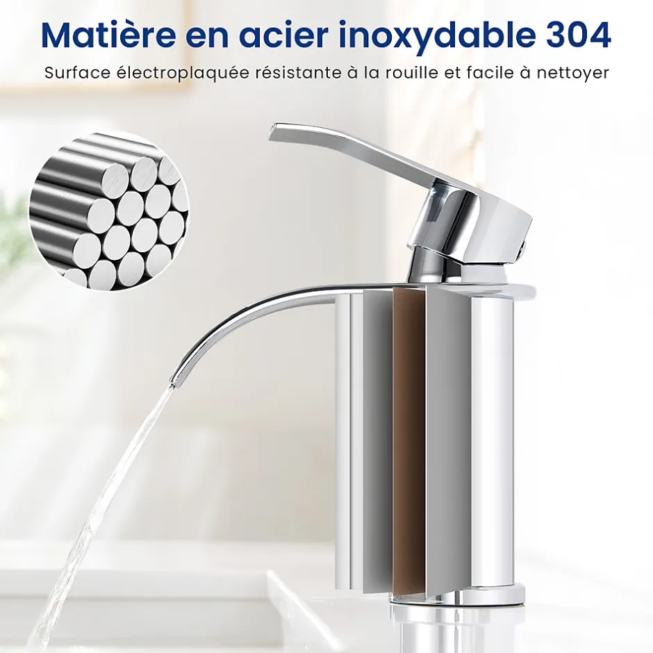 Cecipa Max Robinet Salle de Bain Cascade, Mitigeur lavabo Rond Robinet lavabo Eau Froide/Chaude* Robinet Lavabo Et Vasque