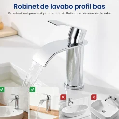 Cecipa Max Robinet Salle de Bain Cascade, Mitigeur lavabo Rond Robinet lavabo Eau Froide/Chaude* Robinet Lavabo Et Vasque