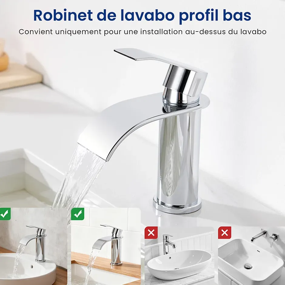 Cecipa Max Robinet Salle de Bain Cascade, Mitigeur lavabo Rond Robinet lavabo Eau Froide/Chaude* Robinet Lavabo Et Vasque