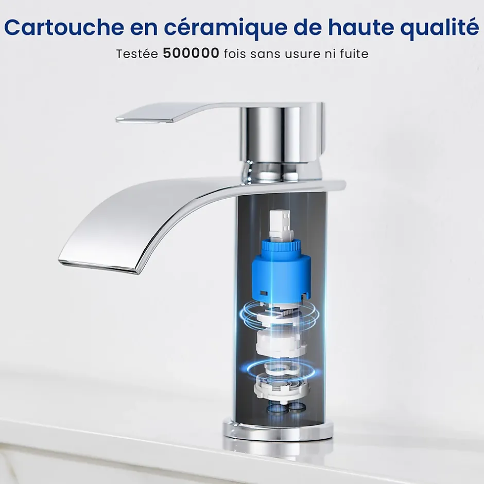 Cecipa Max Robinet Salle de Bain Cascade, Mitigeur lavabo Rond Robinet lavabo Eau Froide/Chaude* Robinet Lavabo Et Vasque