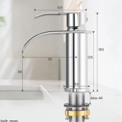 Cecipa Max Robinet Salle de Bain Cascade, Mitigeur lavabo Rond Robinet lavabo Eau Froide/Chaude* Robinet Lavabo Et Vasque