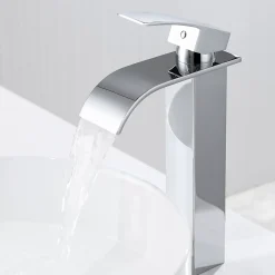 Auralum Max Robinet Salle de Bain Cascade Moderne, Mitigeur de Lavabo - Sortie Douce Sans Éclaboussures* Robinet Lavabo Et Vasque