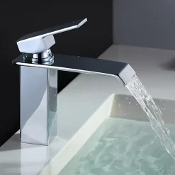 Homelody Robinet Salle de Bain Cascade Robinet de Lavabo en Laiton Mitigeur de Salle de Bain Chromé Forme Carré* Robinet Lavabo Et Vasque
