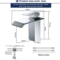 Homelody Robinet Salle de Bain Cascade Robinet de Lavabo en Laiton Mitigeur de Salle de Bain Chromé Forme Carré* Robinet Lavabo Et Vasque