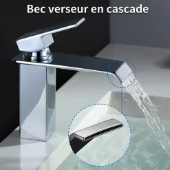 Homelody Robinet Salle de Bain Cascade Robinet de Lavabo en Laiton Mitigeur de Salle de Bain Chromé Forme Carré* Robinet Lavabo Et Vasque