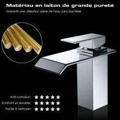 Homelody Robinet Salle de Bain Cascade Robinet de Lavabo en Laiton Mitigeur de Salle de Bain Chromé Forme Carré* Robinet Lavabo Et Vasque