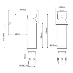 Homelody Robinet Salle de Bain Cascade Robinet de Lavabo en Laiton Mitigeur de Salle de Bain Chromé Forme Carré* Robinet Lavabo Et Vasque