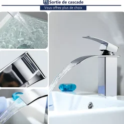 Homelody Robinet Salle de Bain Cascade Mitigeur de Lavabo en Laiton Robinet à Deux Voies Chromé* Robinet Lavabo Et Vasque