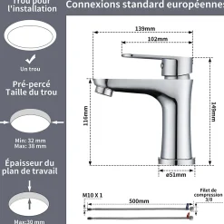 Homelody Robinet Salle de Bain Chromé Mitigeur de Lavabo à Deux Voies pour Salle de Bain Robinet Lavabo en Acier Inox