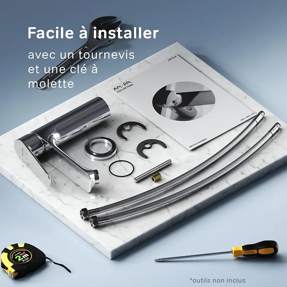 Am.Pm Europe Robinet Salle de Bain Mitigeur de lavabo, Chromé, Hit taille M, FTA02200 AM.PM